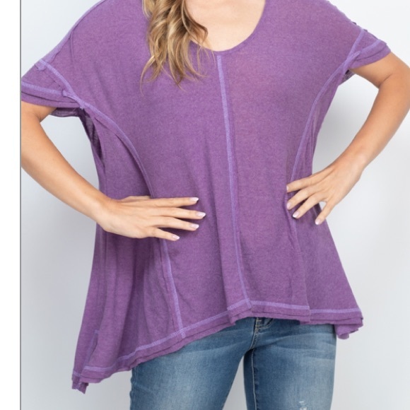 Lilac purple inside-out seam curved hem loose top. NEW! - Picture 11 of 16